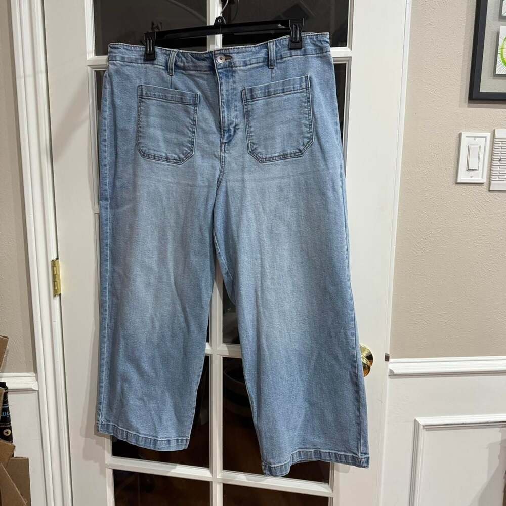 Sanctuary Wide Leg Cropped Jeans, Light Wash Denim, Size 16W